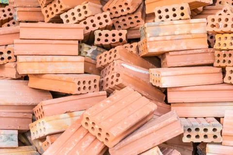 Stack of red bricks, construction material Stock Photos