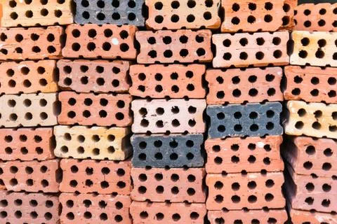 Stack of red bricks, construction material Stock Photos