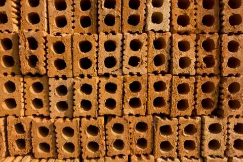 Stack of red bricks Foto stock
