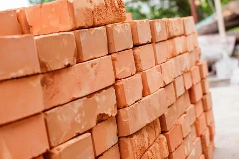 Stack of red bricks Stock Photos