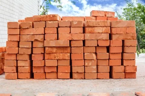 Stack of red bricks Stock Photos