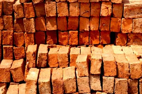 Stack of red bricks Stock Photos