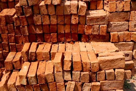 Stack of red bricks Stock Photos