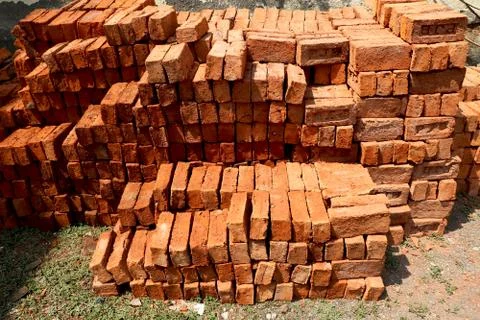 Stack of red bricks Stock Photos