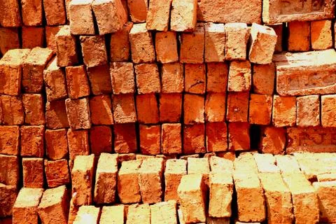 Stack of red bricks Stock Photos