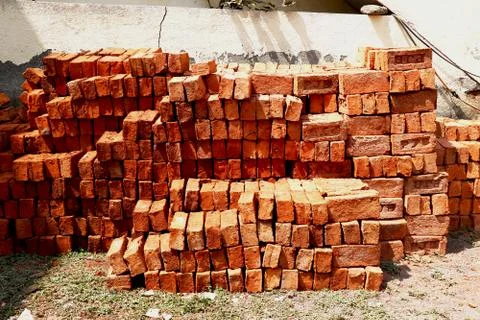 Stack of red bricks Stock Photos