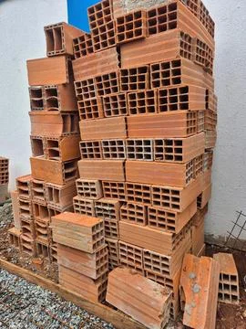 Stack of red bricks piled up. 写真素材
