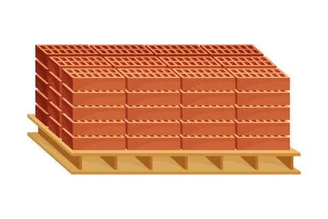 Stack of Red Bricks Rested on Pallet for Transportation on Site Vector Stock Illustration