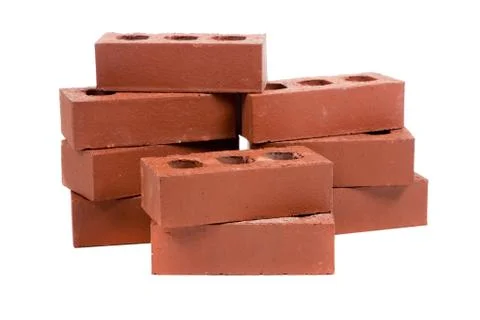 Stack of red bricks on white Stock Photos