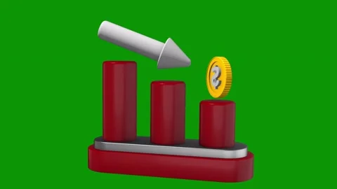 Stack red candles coin top green screen gold pencil object coins bar chart Stock Footage 314067957