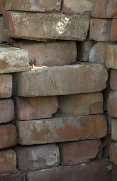 Stack of Red Clay Bricks at Construction Site in Gdynia Orlowo Poland. Stock Photos