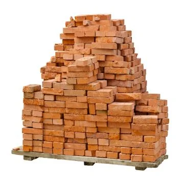 Stack of red clay bricks on white background Stockfoto's