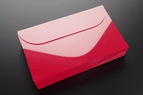 A stack of red envelopes with letters on a black background. 3D rendering ill イラスト素材