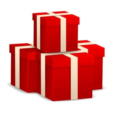 Stack of red gift box icon, realistic style 库存插图