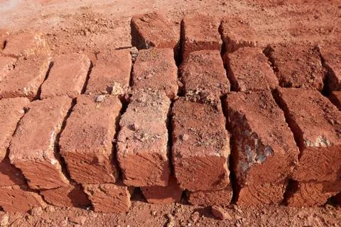 A stack of red indian brick Stockfoto's