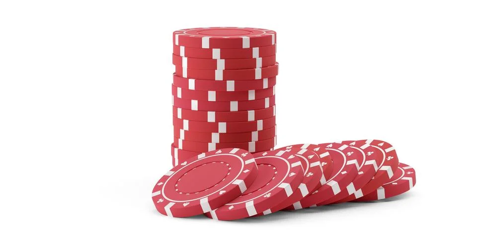 Stack of red poker chips or tokens with row of laying chips in front over w.. Stock Illustration