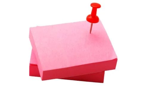 Stack of red stickers and pushpin on a white background Stock Photos