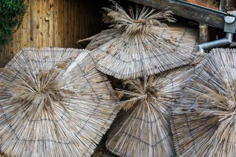 Stack of reeds umbrellas Stock Photos