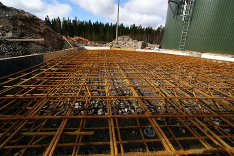 Stack of reinforcing bar mesh in a construction site Stock Photos