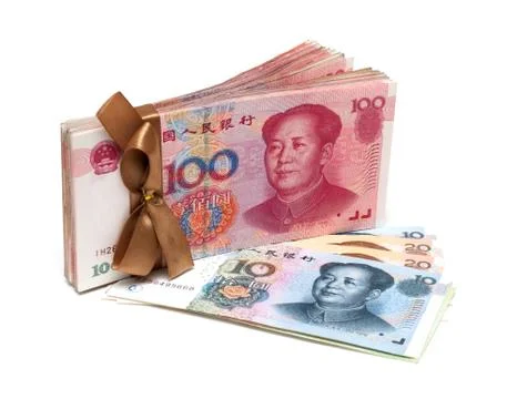 Stack of Renminbi (Chinese Yuan Note) Isolated On White background Stock Photos
