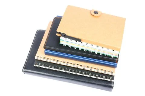 Stack of ring binder book or notebook isolated on white Stock Photos