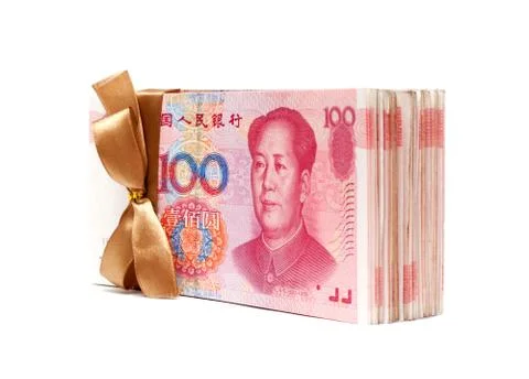 A stack of RMB (Chinese Yuan Note) isolated on white Stock Photos