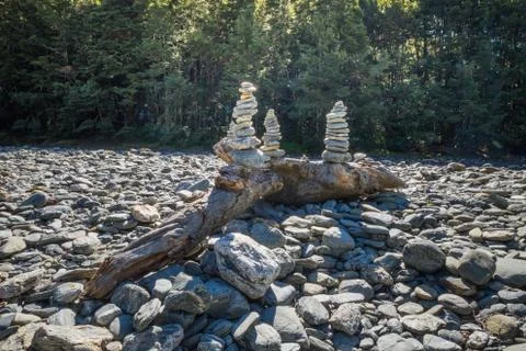 Stack of rocks at Fantail Falls, New Zealand. Stock Photos