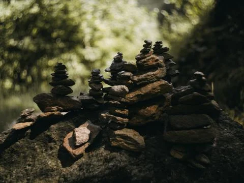 Stack of Rocks in Forest of South Tyrol, Italy - high contrast Stock-Fotos