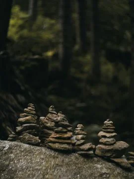 Stack of Rocks in Forest of South Tyrol, Italy, soft light Stock Photos