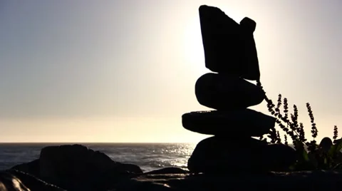 Stack of rocks in the sunset - Close Up Stock Footage 49782849