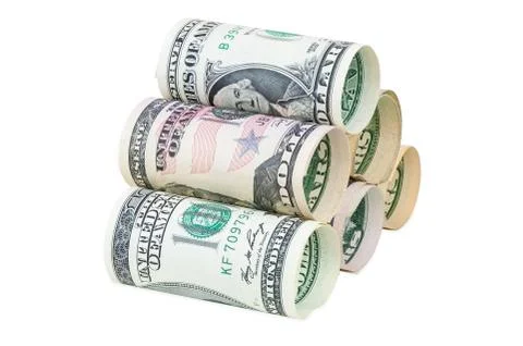 Stack of rolled dollar banknotes Stock Photos