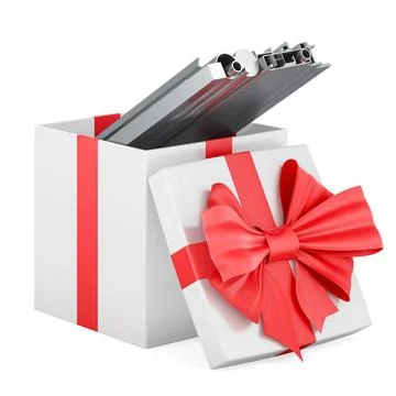 Stack of Rolled Metal Products inside gift box, present concept. 3D render... Stock Photos