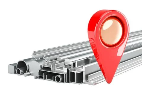 Stack of Rolled Metal Products with map pointer, 3D rendering Stack of Rol... Stock Photos