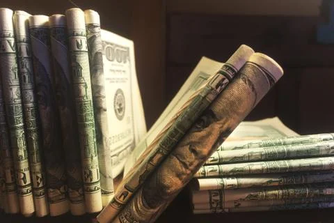 Stack of Rolled US Dollar Bills Stock Photos