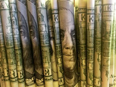 Stack of Rolled US Dollar Bills Stock Photos