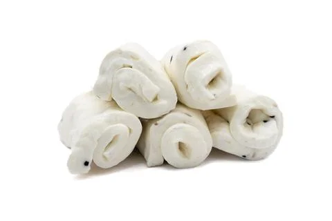 Stack of rolled white cheese isolated on clean background gourmet dairy snack Stock Photos