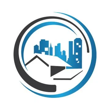 Stack of roof on the circle Real Estate logo vector design for property busin Stock Illustration