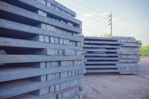 Stack of rot steel, The raw material of steel product, Industry steel background Stock Photos