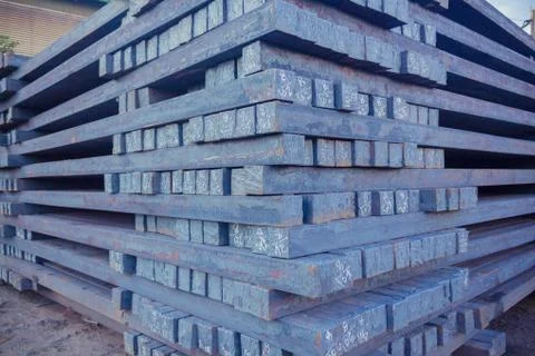 Stack of rot steel, The raw material of steel product, Industry steel background Stock Photos