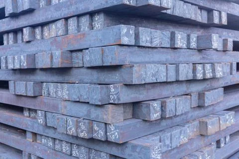Stack of rot steel, The raw material of steel product, Industry steel background Stock Photos