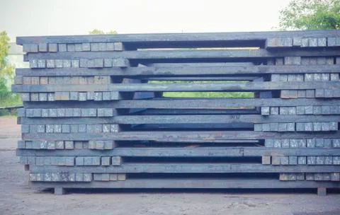 Stack of rot steel, The raw material of steel product, Industry steel background Stock Photos