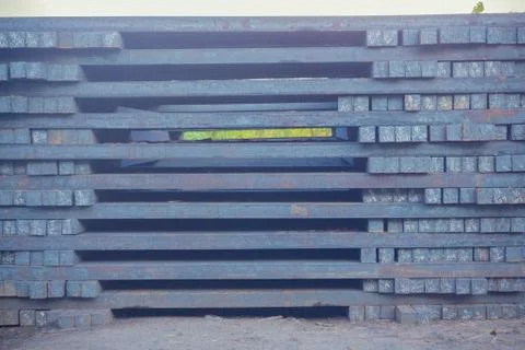 Stack of rot steel, The raw material of steel product, Industry steel background Stock Photos