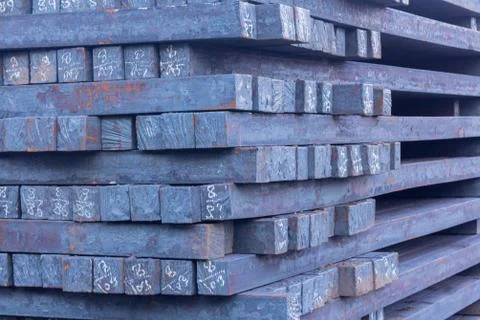 Stack of rot steel, The raw material of steel product, Industry steel background Stock Photos