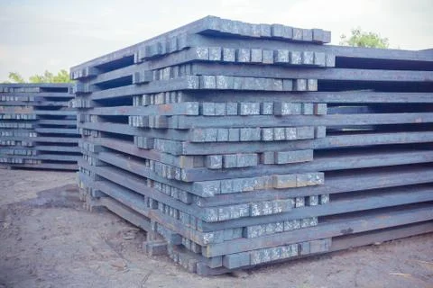 Stack of rot steel, The raw material of steel product, Industry steel background Stock Photos