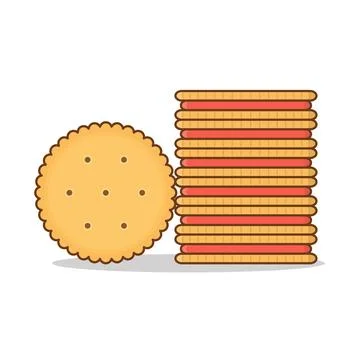 Stack Of Round Biscuit Cookies Vector Icon Illustration. Cracker Biscuits F.. Stock Illustration