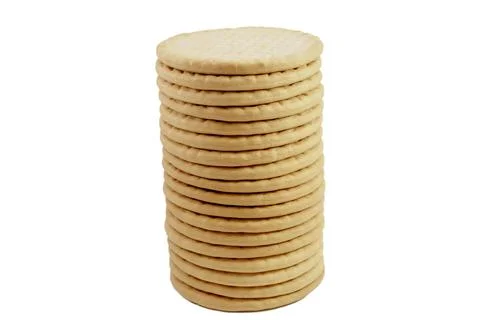 Stack of round bread crackers isolated on white background Stock Photos