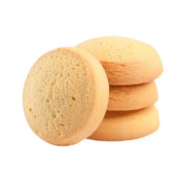 Stack of round butter cookies isolated on white background Stock-Fotos