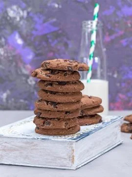 Stack of round chocolate chip cookies Stock-Fotos