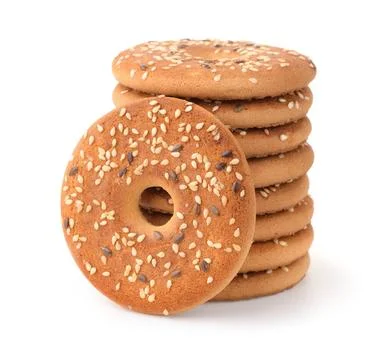 Stack of round cookie with sesame and flaxseeds Stack of round cookie with... Stockfoto's