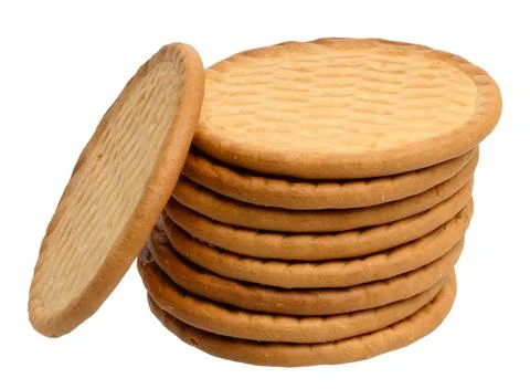 Stack of round cookies on isolated background Stockfoto's